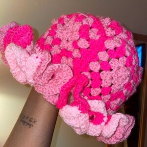 Homemade Crochet Granny Square Ruffle Bucket Hat